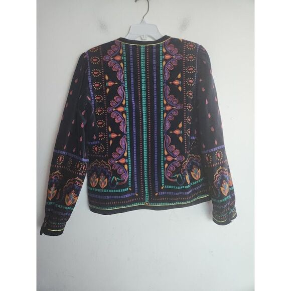 Saxton Hall Women Black w/Multicolor Pattern Gold Button Velvet Jacket size 8 - Picture 11 of 11